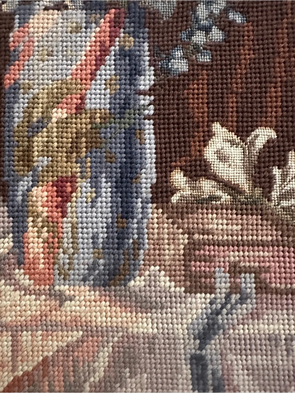 VINTAGE Framed Floral Needlepoint Art in Gold Frame- size 20-1/2” long x 15”wide